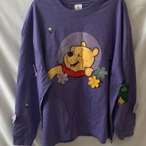 DISNEY Winnie the Pooh Embroidered Floral Oversized Long Sleeve Tee Sz LARGE